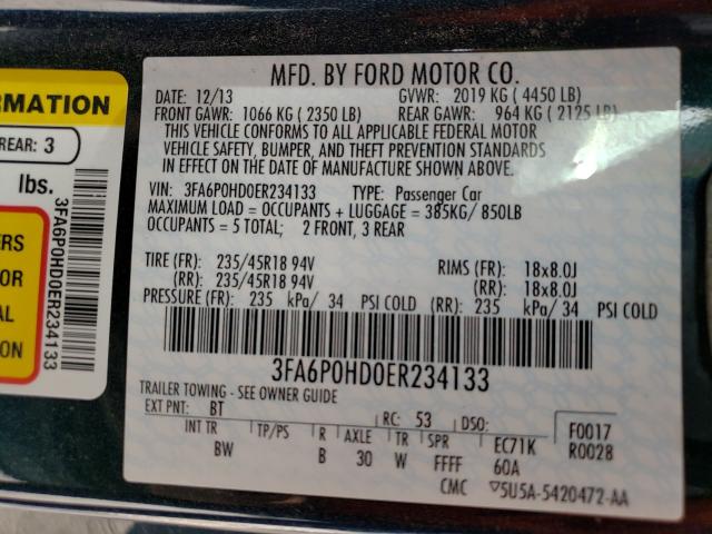 Photo 9 VIN: 3FA6P0HD0ER234133 - FORD FUSION SE 