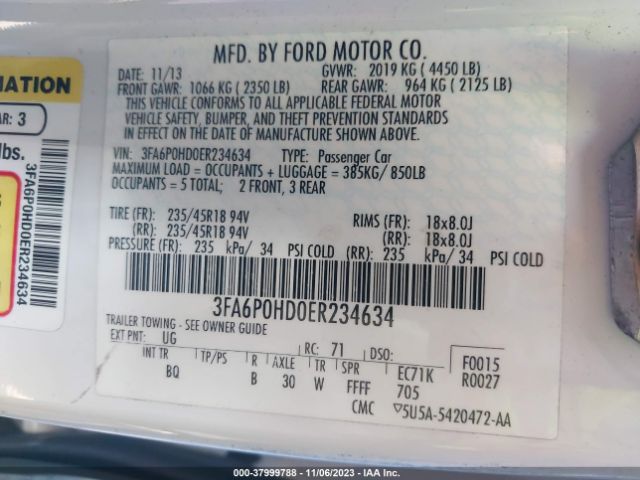 Photo 8 VIN: 3FA6P0HD0ER234634 - FORD FUSION 