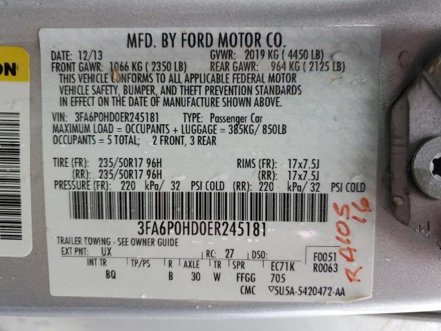 Photo 11 VIN: 3FA6P0HD0ER245181 - FORD FUSION SE 