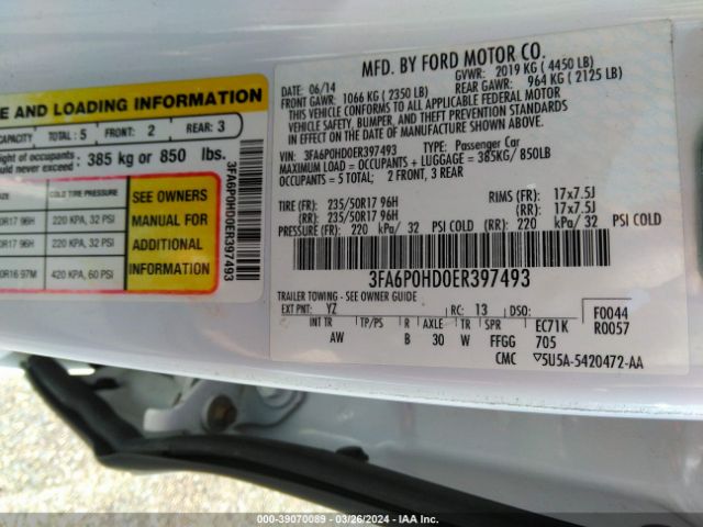 Photo 8 VIN: 3FA6P0HD0ER397493 - FORD FUSION 