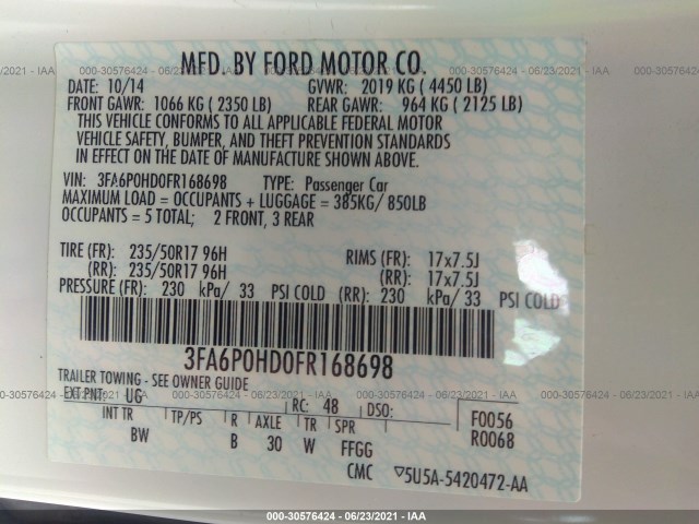 Photo 8 VIN: 3FA6P0HD0FR168698 - FORD FUSION 