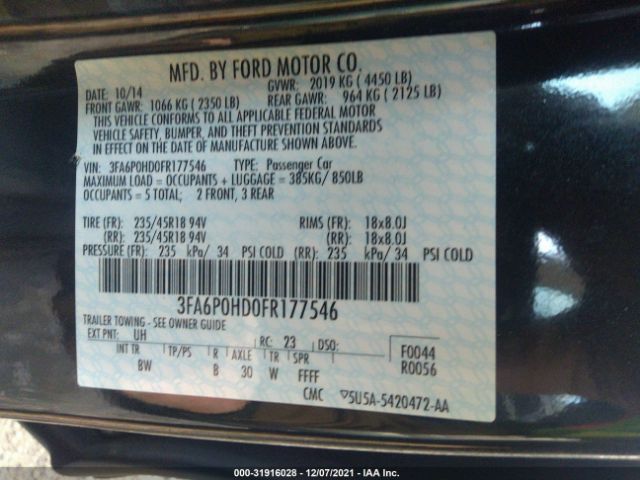 Photo 8 VIN: 3FA6P0HD0FR177546 - FORD FUSION 