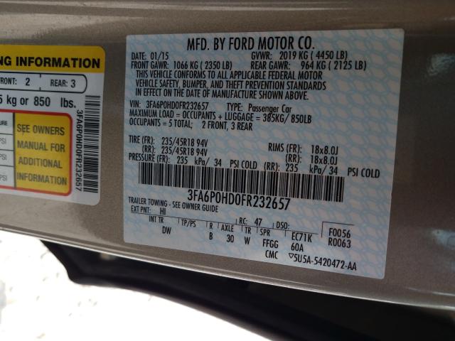 Photo 9 VIN: 3FA6P0HD0FR232657 - FORD FUSION SE 