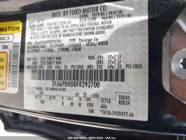 Photo 8 VIN: 3FA6P0HD0FR292700 - FORD FUSION 