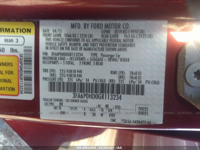 Photo 8 VIN: 3FA6P0HD0GR113234 - FORD FUSION 