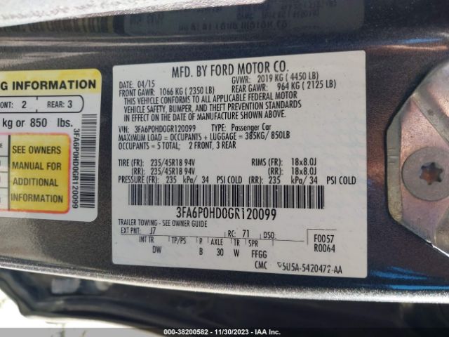 Photo 8 VIN: 3FA6P0HD0GR120099 - FORD FUSION 