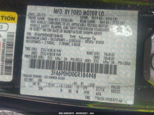 Photo 8 VIN: 3FA6P0HD0GR184448 - FORD FUSION 