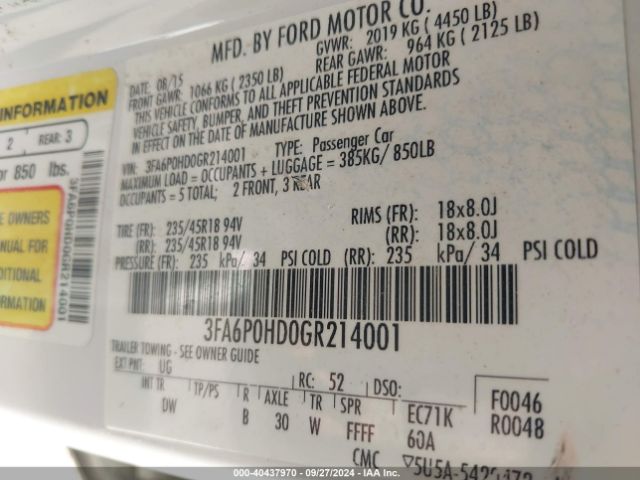 Photo 8 VIN: 3FA6P0HD0GR214001 - FORD FUSION 