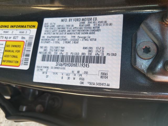 Photo 9 VIN: 3FA6P0HD0HR119245 - FORD FUSION SE 