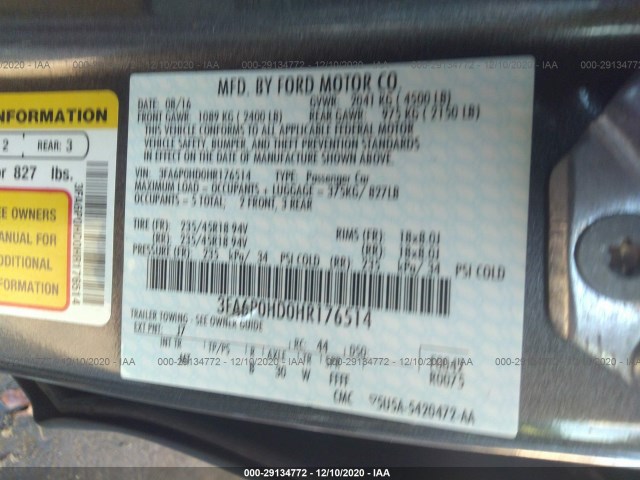 Photo 8 VIN: 3FA6P0HD0HR176514 - FORD FUSION 