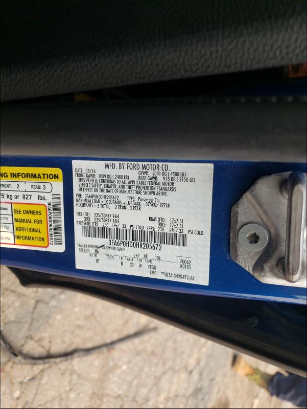 Photo 9 VIN: 3FA6P0HD0HR205672 - FORD FUSION SE 