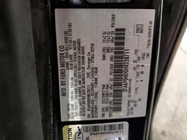 Photo 11 VIN: 3FA6P0HD0HR228711 - FORD FUSION SE 