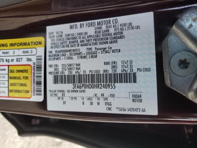 Photo 9 VIN: 3FA6P0HD0HR240955 - FORD FUSION SE 