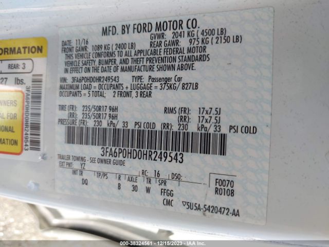 Photo 8 VIN: 3FA6P0HD0HR249543 - FORD FUSION 