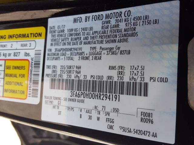 Photo 9 VIN: 3FA6P0HD0HR294191 - FORD FUSION SE 