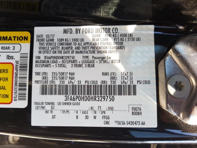 Photo 9 VIN: 3FA6P0HD0HR329750 - FORD FUSION SE 