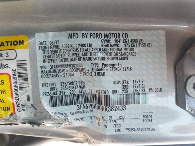 Photo 9 VIN: 3FA6P0HD0HR382433 - FORD FUSION SE 