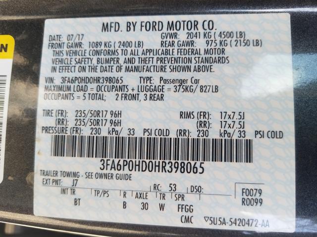 Photo 9 VIN: 3FA6P0HD0HR398065 - FORD FUSION SE 