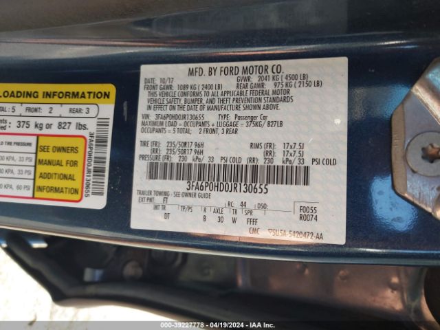 Photo 8 VIN: 3FA6P0HD0JR130655 - FORD FUSION 