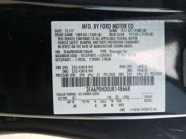 Photo 9 VIN: 3FA6P0HD0JR148668 - FORD FUSION SE 