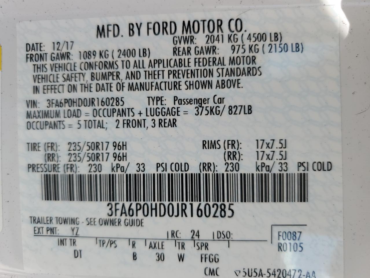 Photo 11 VIN: 3FA6P0HD0JR160285 - FORD FUSION 