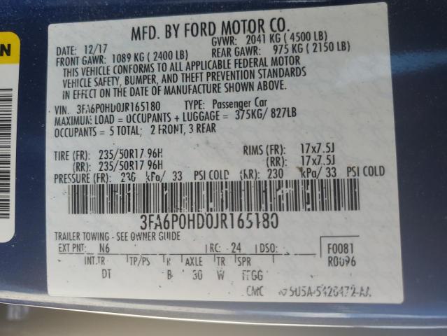 Photo 11 VIN: 3FA6P0HD0JR165180 - FORD FUSION SE 