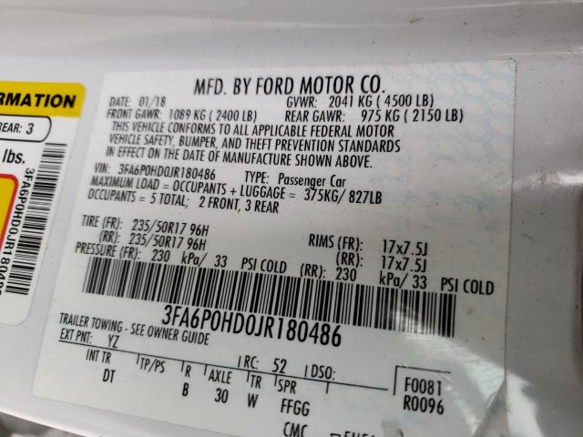 Photo 9 VIN: 3FA6P0HD0JR180486 - FORD FUSION SE 