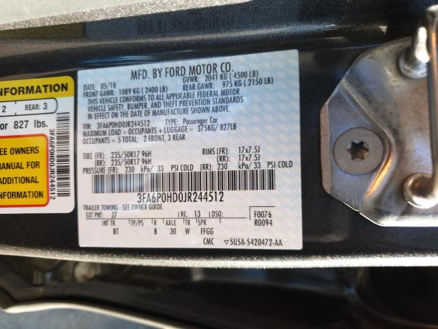 Photo 9 VIN: 3FA6P0HD0JR244512 - FORD FUSION SE 