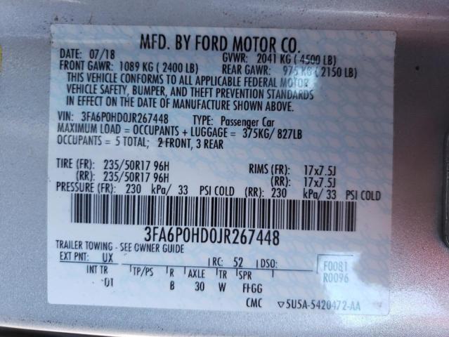 Photo 9 VIN: 3FA6P0HD0JR267448 - FORD FUSION SE 