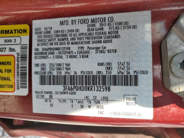 Photo 11 VIN: 3FA6P0HD0KR132598 - FORD FUSION SE 