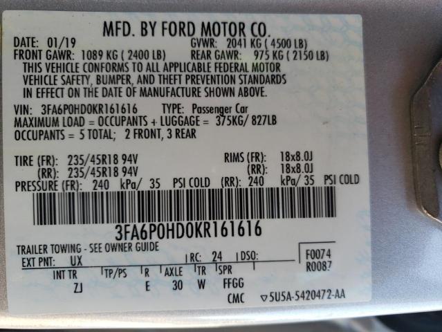 Photo 11 VIN: 3FA6P0HD0KR161616 - FORD FUSION 