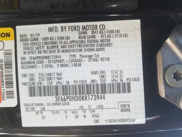 Photo 9 VIN: 3FA6P0HD0KR173944 - FORD FUSION SE 