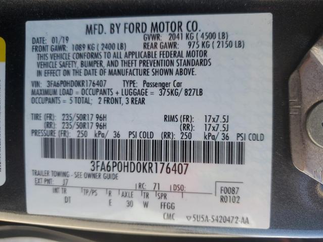 Photo 12 VIN: 3FA6P0HD0KR176407 - FORD FUSION SE 