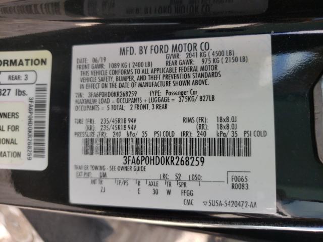 Photo 9 VIN: 3FA6P0HD0KR268259 - FORD FUSION SE 