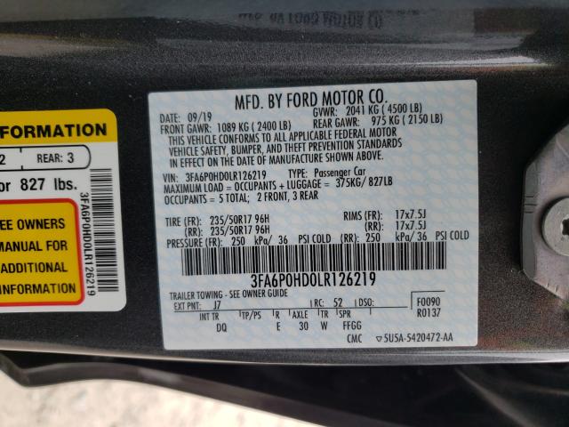 Photo 9 VIN: 3FA6P0HD0LR126219 - FORD FUSION SE 