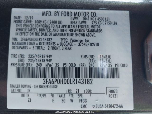 Photo 8 VIN: 3FA6P0HD0LR143182 - FORD FUSION 