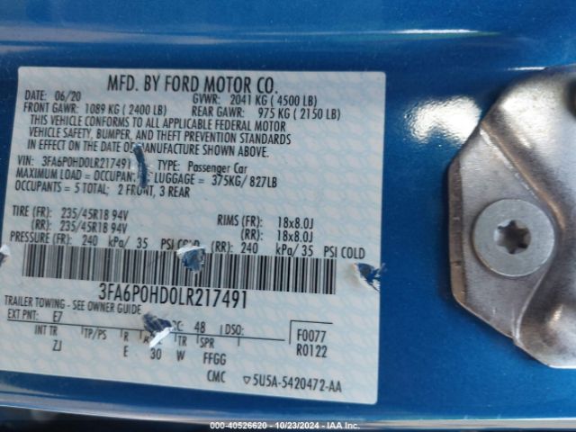 Photo 8 VIN: 3FA6P0HD0LR217491 - FORD FUSION 