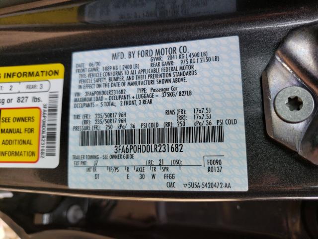 Photo 9 VIN: 3FA6P0HD0LR231682 - FORD FUSION SE 