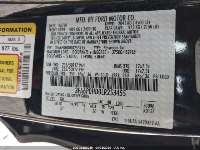 Photo 8 VIN: 3FA6P0HD0LR253455 - FORD FUSION 