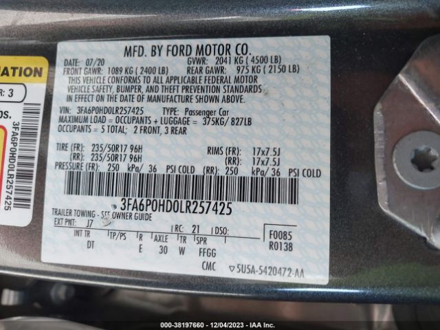 Photo 8 VIN: 3FA6P0HD0LR257425 - FORD FUSION 