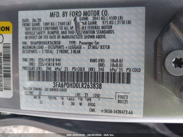 Photo 8 VIN: 3FA6P0HD0LR263838 - FORD FUSION 