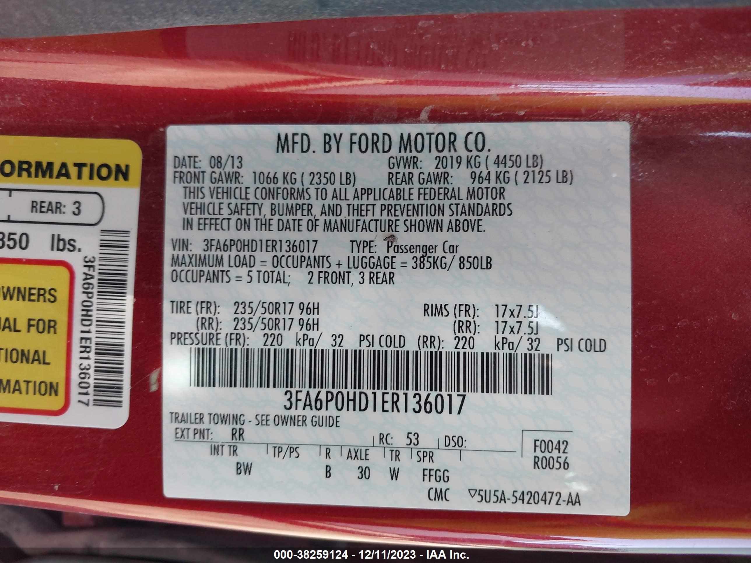 Photo 8 VIN: 3FA6P0HD1ER136017 - FORD FUSION 