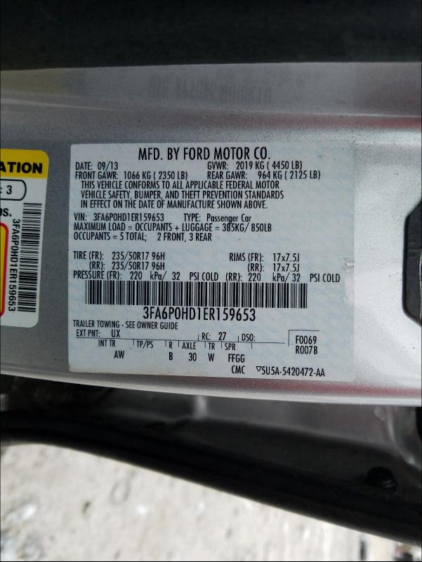 Photo 9 VIN: 3FA6P0HD1ER159653 - FORD FUSION SE 