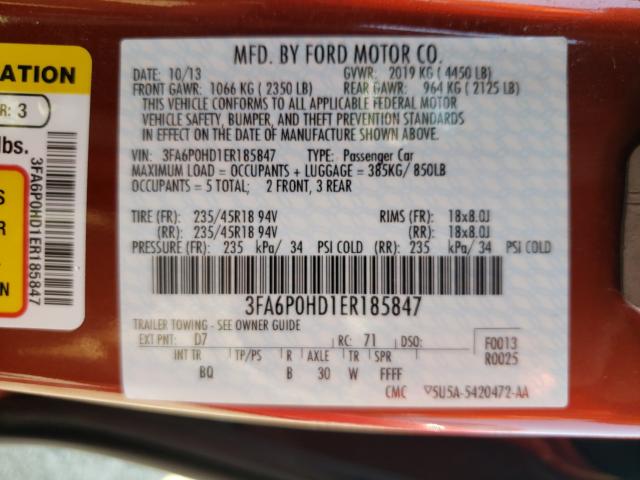 Photo 9 VIN: 3FA6P0HD1ER185847 - FORD FUSION SE 