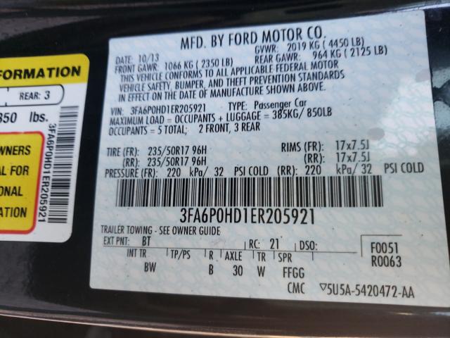 Photo 9 VIN: 3FA6P0HD1ER205921 - FORD FUSION SE 