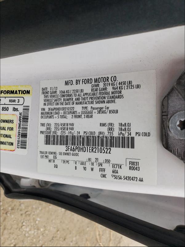 Photo 9 VIN: 3FA6P0HD1ER210522 - FORD FUSION SE 