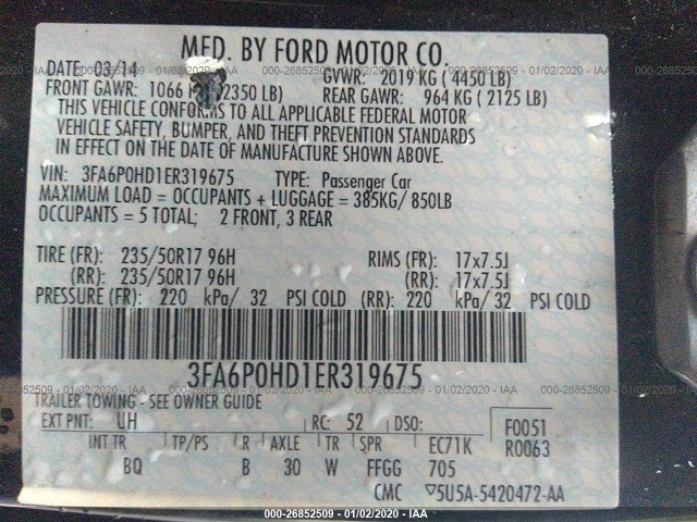 Photo 8 VIN: 3FA6P0HD1ER319675 - FORD FUSION 