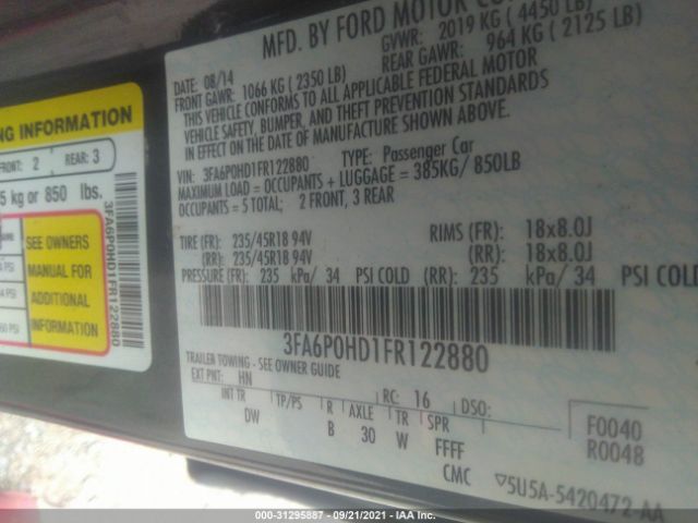 Photo 8 VIN: 3FA6P0HD1FR122880 - FORD FUSION 