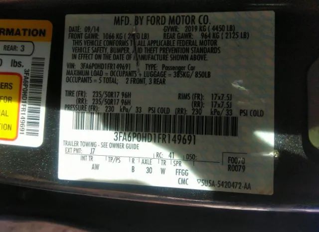 Photo 8 VIN: 3FA6P0HD1FR149691 - FORD FUSION 