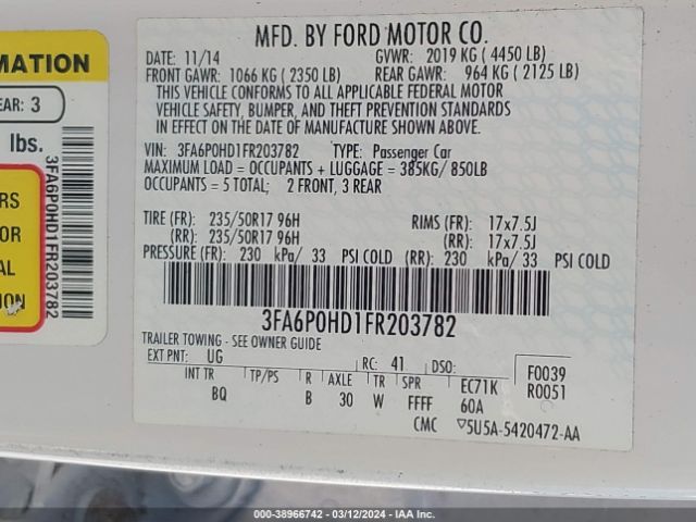 Photo 8 VIN: 3FA6P0HD1FR203782 - FORD FUSION 